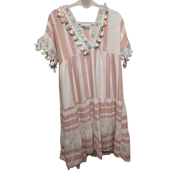 Civico 51 Boho Pom Pom Tassel‎ Dress | Made in Italy Size L Festival Vacation - Picture 1 of 8